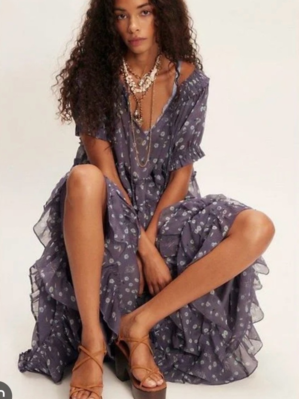 Free People Purple Floral Ruffle Maxi Dress